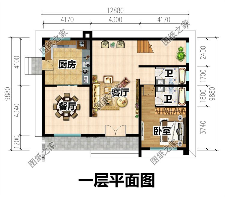 现代风农村别墅设计图一层