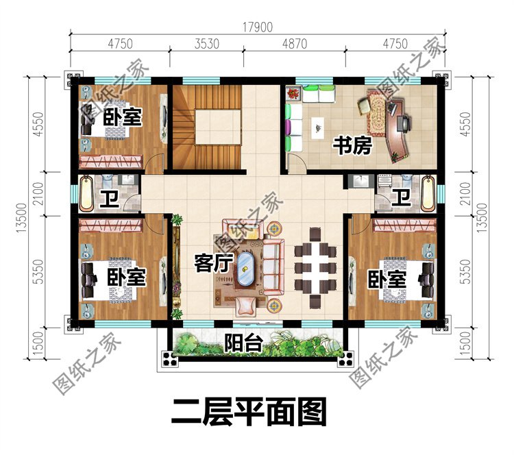 对称型欧式别墅设计图二层