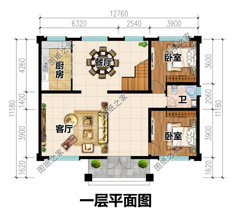 简单舒适二层别墅设计图一层